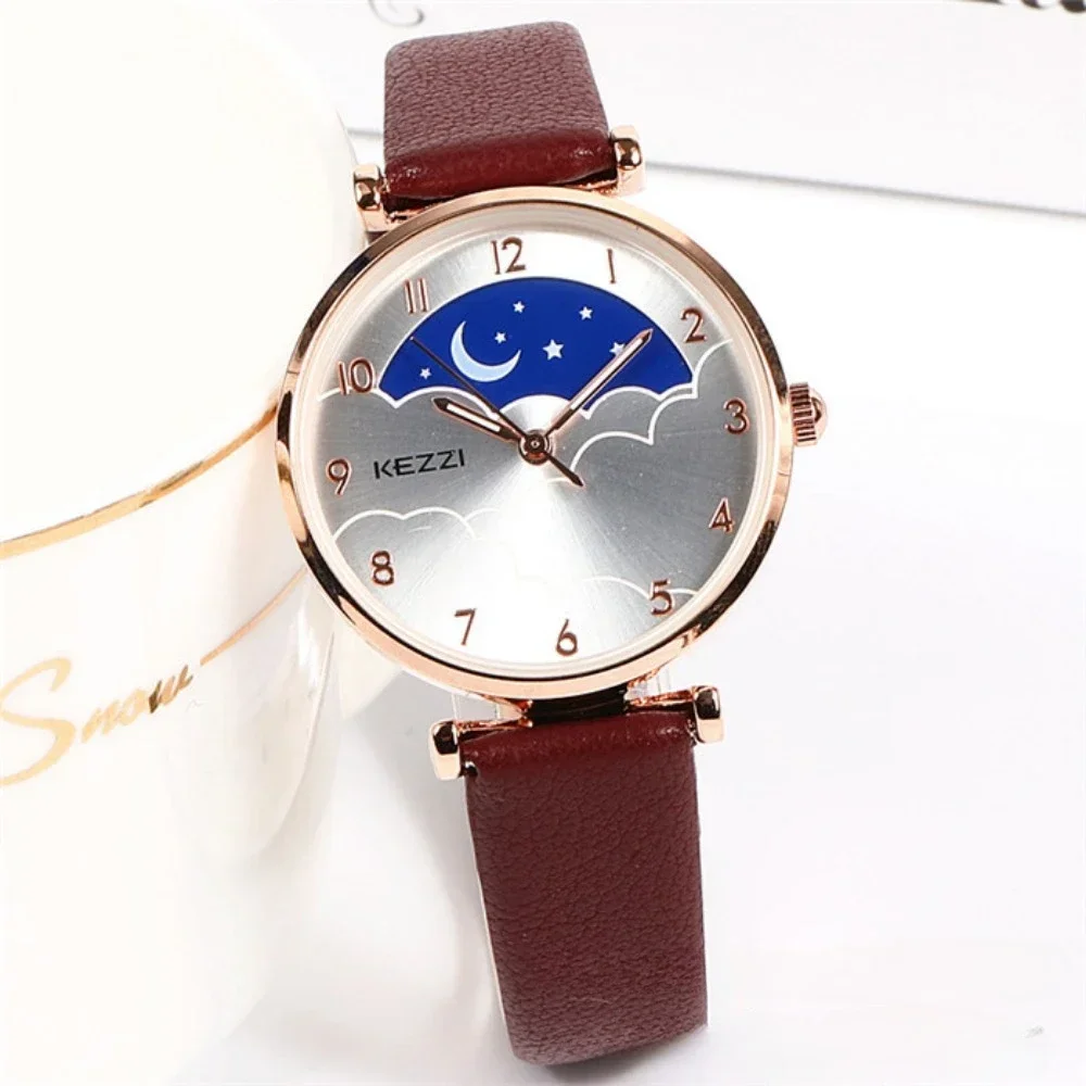 Women Watch Creative Sky Fashion Ladies Watch Star Moon Creative Dial Clock Leather Waterproof Belt Reloj Para Mujer Girls Gift