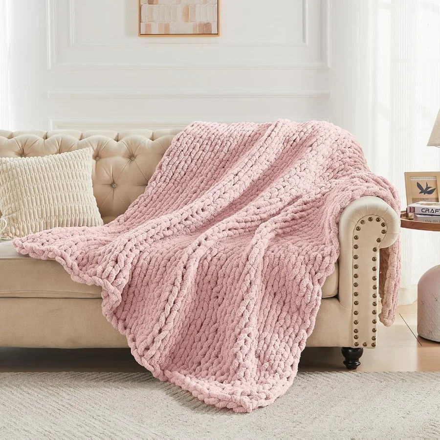 Chunky Knit Throw Blanket 60 X 80 Twin Size 100 Hand Made Large Chenille Loop Yarn Soft Fluffy Throws for Couch Sofa Bed Big Cr