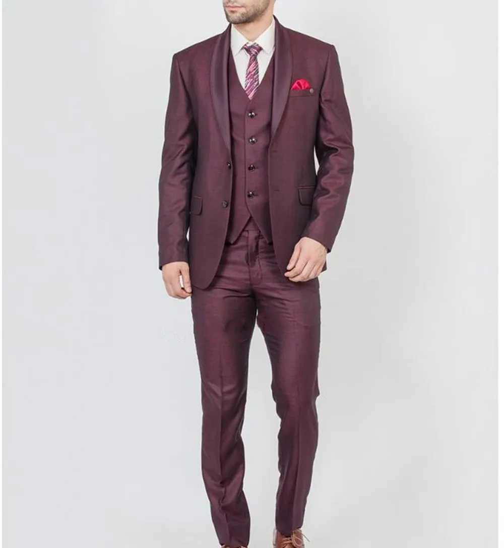 

Tailor Made Burgundy Perfomance Tuxudo Best Man Trouser Suit Jacket For Wedding Men Suits Handsome Man Costume 3 Piece Suit Set