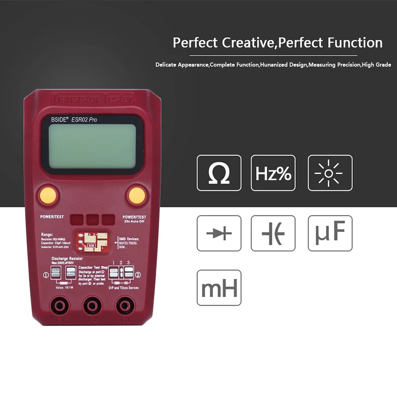 BSIDE Professional Digital Transistor Tester Diode Triode Capacitance Resistor Meter MOS/PNP/NPN SMD test Multimeter ESR02 Pro 3
