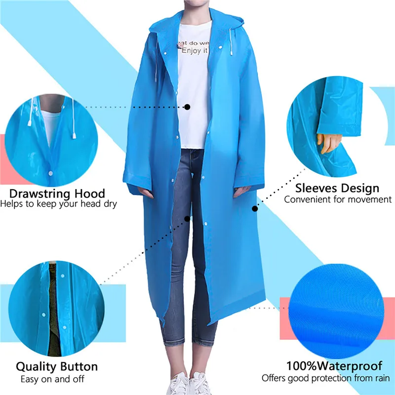 Eva Unisex Raincoat Thickened Waterproof Rain Coat Women Men Black Camping Waterproof Rainwear Suit 1PC raincoat poncho