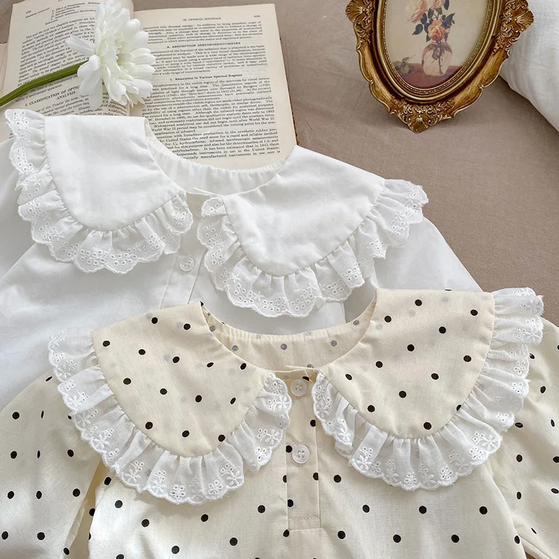 New Spring Korean Style Infant Baby Girl T-shirt Long Sleeved Cotton Dots Printing Shirt Newborn Baby Girls Pullover Tops