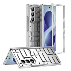 Fashion Plating Folding Case with Tempered Screen Protector Film for Galaxy Foldable Phones (Silver)
