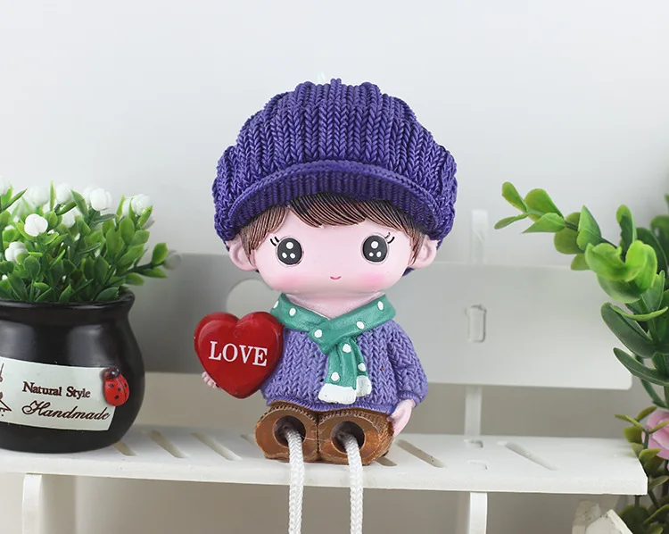 2pcs/set Miniature Ornaments Resin Dolls Hanging Feet Boy Girl Lovers Couple Figurines Craft Wedding Accessories Birthday Gifts