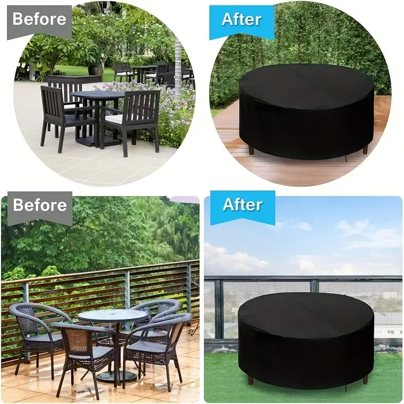 1pc Round Patio Furniture Covers, Waterproof Outdoor Furniture Set Covers For Patio Table Garden Round Table Dining Cover 4