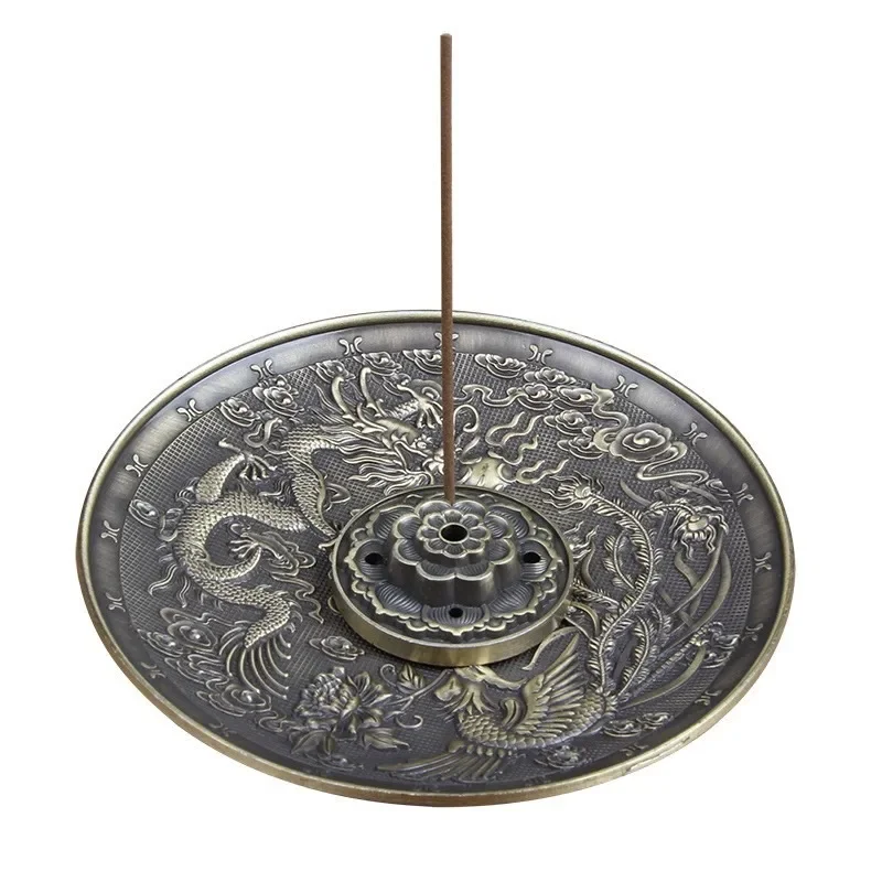 Retro Incense Holder Metal Dragon and Phoenix Lotus Incense Burners for Incense Sticks Cone Censer Plate Buddhism Home Decor