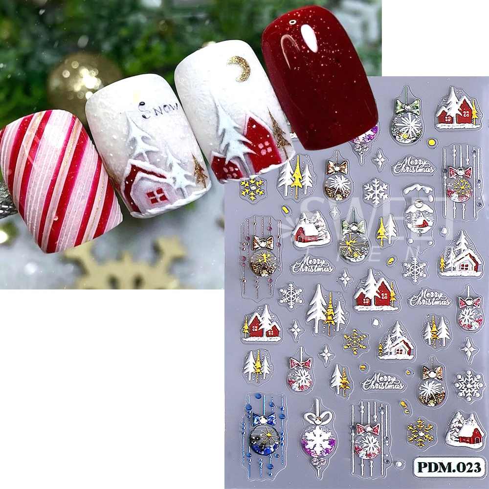 5D Embossed Christmas Snowball Nail Art Stickers Self-Adhesive Snowflake Star Nail Decals Manicure DIY Decoration Nail Supplies