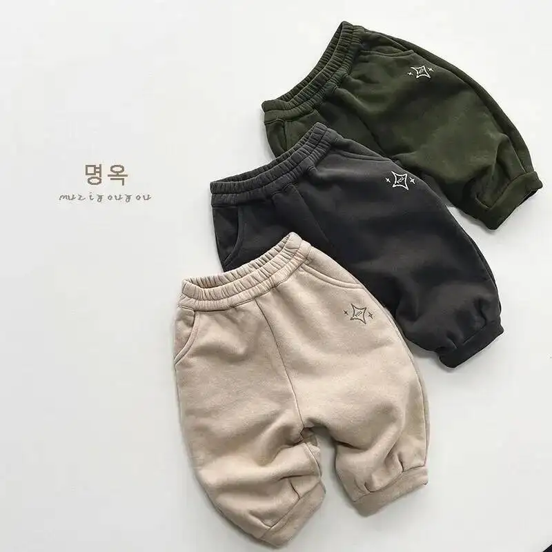 Herbst Winter Kinder Hosen 1-8Y Jungen Dicke Warme Fleece Druck Jogginghose Harem Hosen Jogger Kleinkind Tragen Für Kinder Kleidung – Detail 4