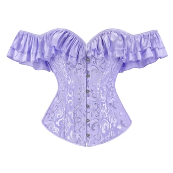 Women Sexy Lace Sleeves Off Shoulder Overbust Corset Bustier Top Princess Elegant Floral Jacquard Corsets Showgirl Party Costume