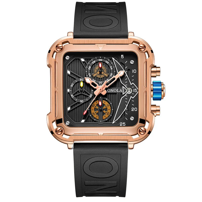 Quartz Watches For Men's New Multifunctional Square Quartz Men's Wristwatch Fashionable Plastic Strap Luxurious And High-end