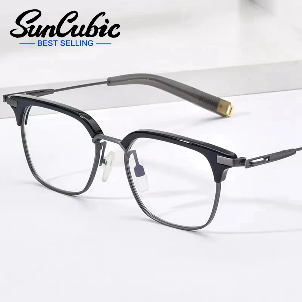 

SunCubic Acetate Titanium Glasses Frame Men Vintage Square Prescription Eyeglasses Women Spectacles Myopia Optical Eyewear JS637