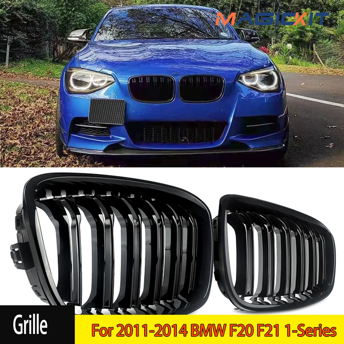 Pour 2011-2014 BMW F20 F21 1 série M Look calandre noir brillant double barre accessoires de voiture