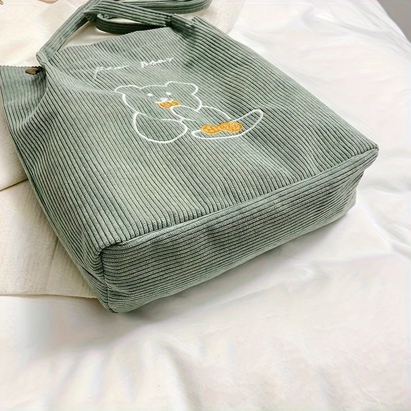 Women's Corduroy Tote Bag, Multi Purpose Fashion Shoulder Bag, Artistic Stripe Plush Handbag for Women College Student Daily Use