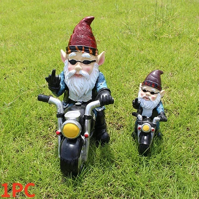 1PCS Gnome Dwarf Resin Crafts Garden Decoration Home Ornaments Biker Old Man Riding Motorcycle Statue Gardening Decorations 2025 4