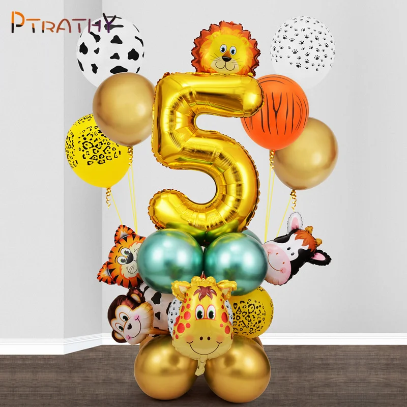 

26pcs Jungle Safari Party Animal Digital Balloons Kids 1 2 3 4 5 6 7 8 9 Years Birthday Party Decoration Forest Party Supplies