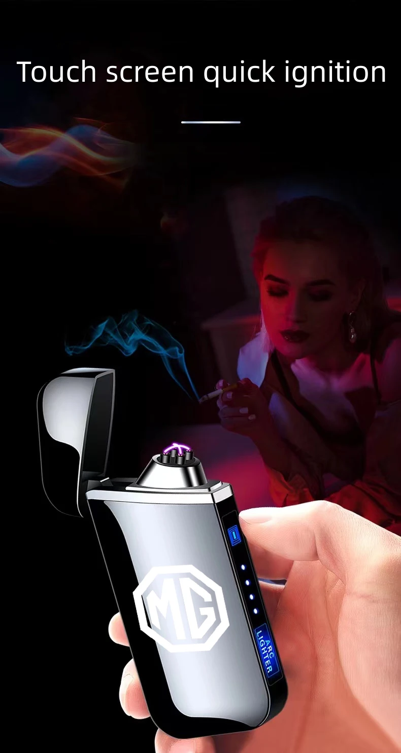 

FOR MG metal flameless electric lighter LED power display touch-sensitive dual-arc plasma USB lighter car accessories