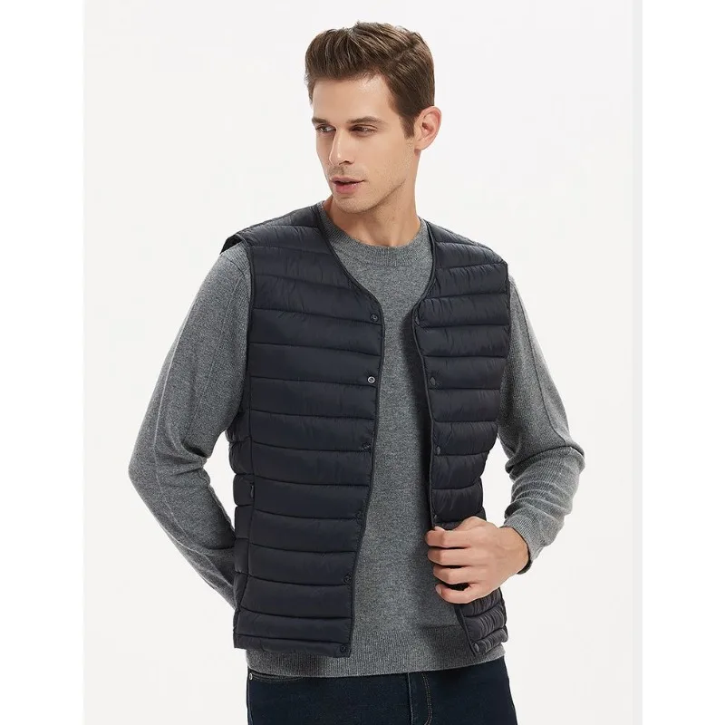 

Men's winter V-neck down cotton vest, worn externally and paired with a soft and warm vest, men's lightweight and thin tank top