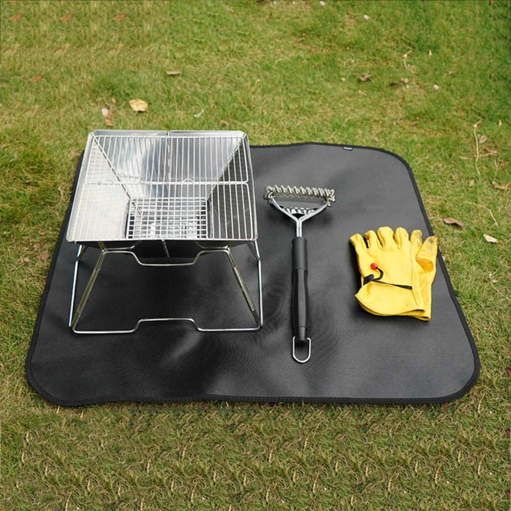 Outdoor Camping Fireproof Cloth Picnic Barbecue Flame Retardant Protective Mat Silicone Coated Fireproof Grill Mat BBQ Equipment