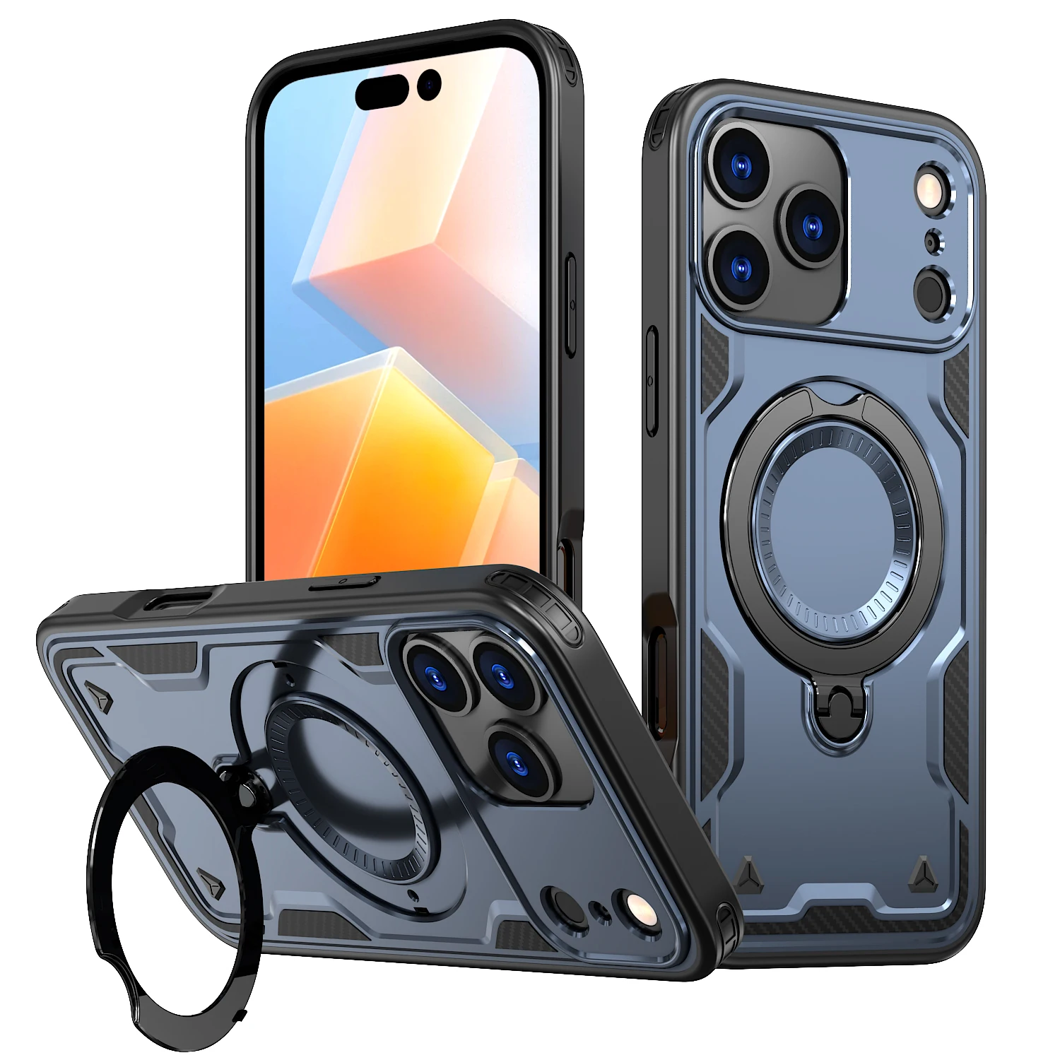 Rotating Ring Holder Magnetic Charging Phone Case with Durable Plastic Hard Shell