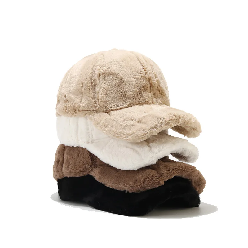 2023 New Fluffy Baseball Cap For Men Women Winter Thick Plush Peaked Hat Faux Fur Duck Tongue Caps Warm Ear Protection_voghion.com