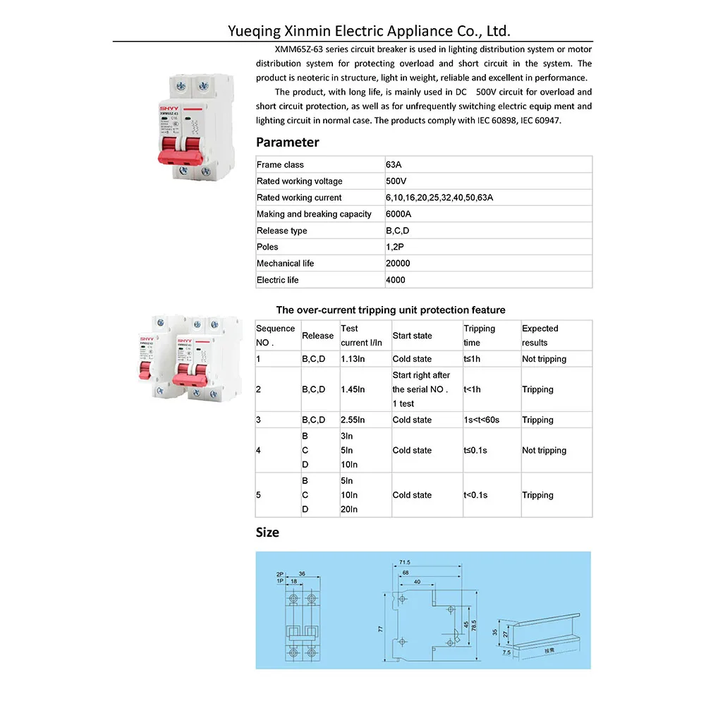 Description Picture 5 of itemDC500V Circuit Breaker 2P Photovoltaic MCB PV Solar Fuse Working Environment Temperature 5 to +40 degrees Celsius