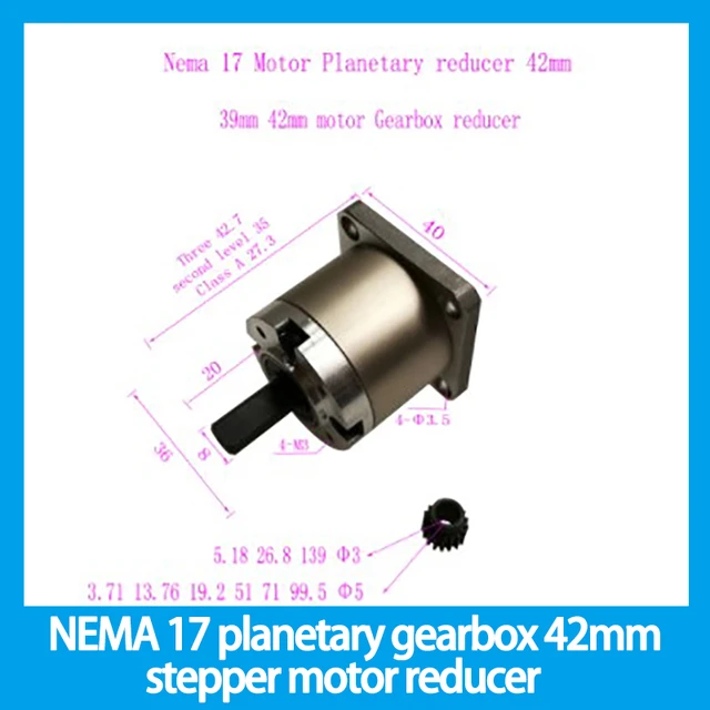 Nema 17 Planetary Gearbox Speed Reducer 5/10/20/50/100:1 for 42