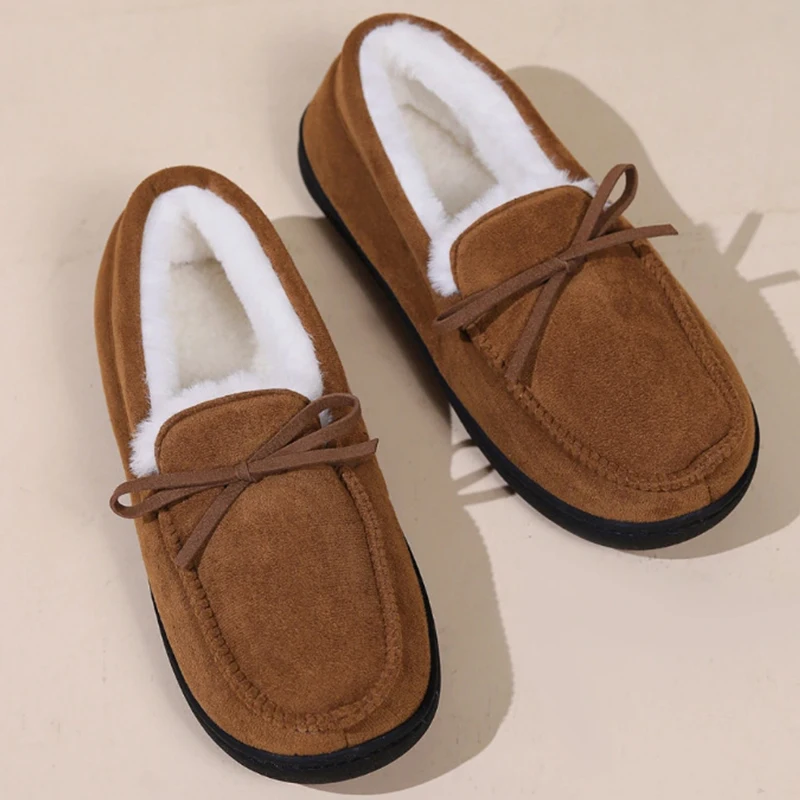 Women Cotton Shoes Winter Fuzzy Casual Antiskid Outdoor Cute Bow Plush House Warm Cozy Fluffy Shoe