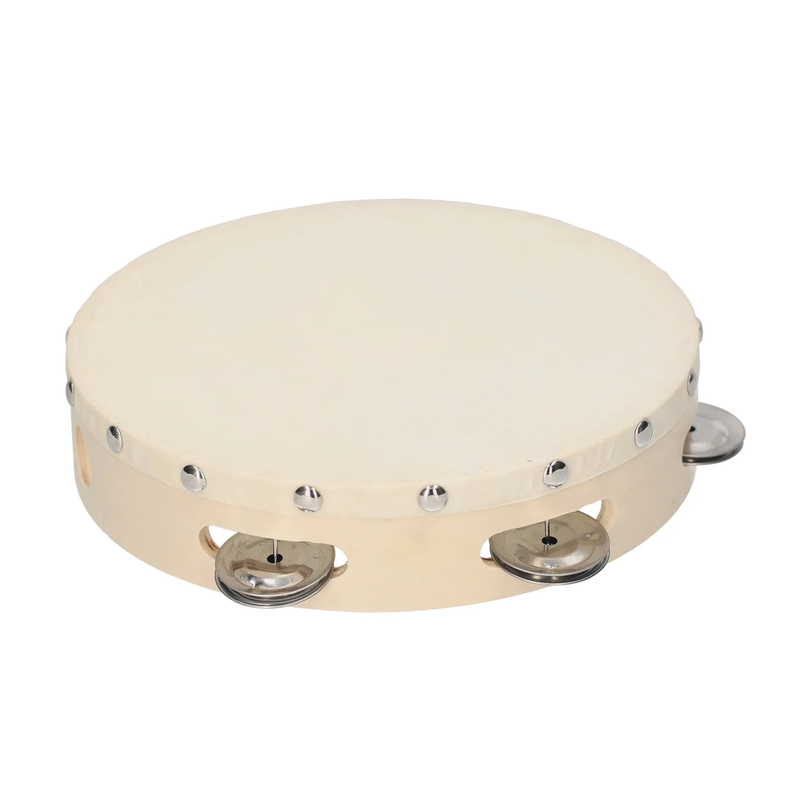 4/6/8 Inch Hand Tambourine with Single Row Jingles Sheepskin Drum Skin Wooden Tambourines Entertainment Musical Timbrel for Kids