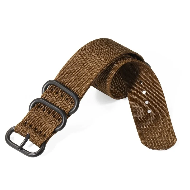 Nylon Ribbed Braid Watch Strap with Silver, Black, and Gold Ring Buckle