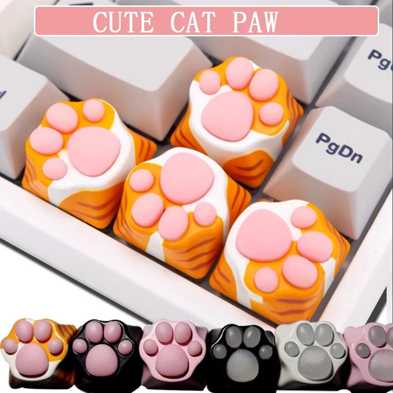 

Personalized Cat Paw Keycap Mechanical Keyboard Aluminum Metal Soft Silicone Cute Girl Heart Pink Cat Paw Transparent Keycap