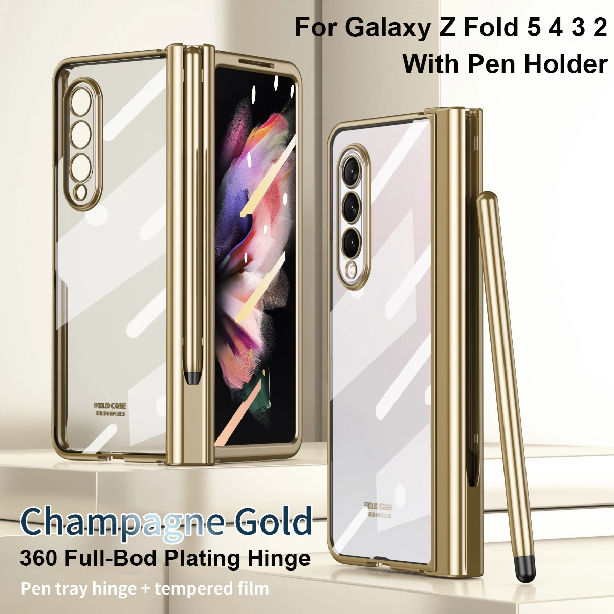 

С S-держателем для ручки для Samsung Galaxy Z Fold 4 3 5 2, чехол с петлями, прозрачное покрытие, противоударный прозрачный защитный чехол на весь экран