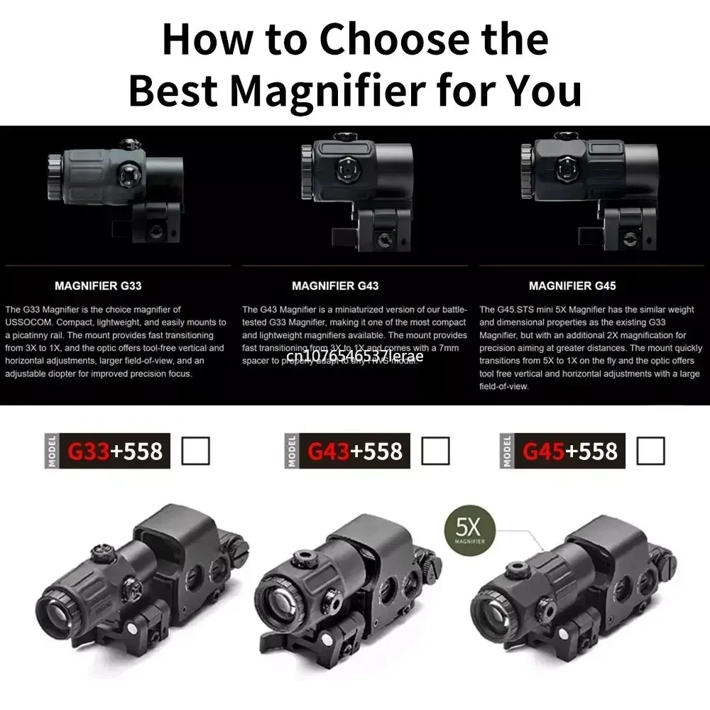 Tactical Airsoft G45 5X Magnifier 558 553 EXPS3 Red Dot Combo Scope Optics QD Mount Weaver Fit 20MM Rail Mount With Full Marking 6