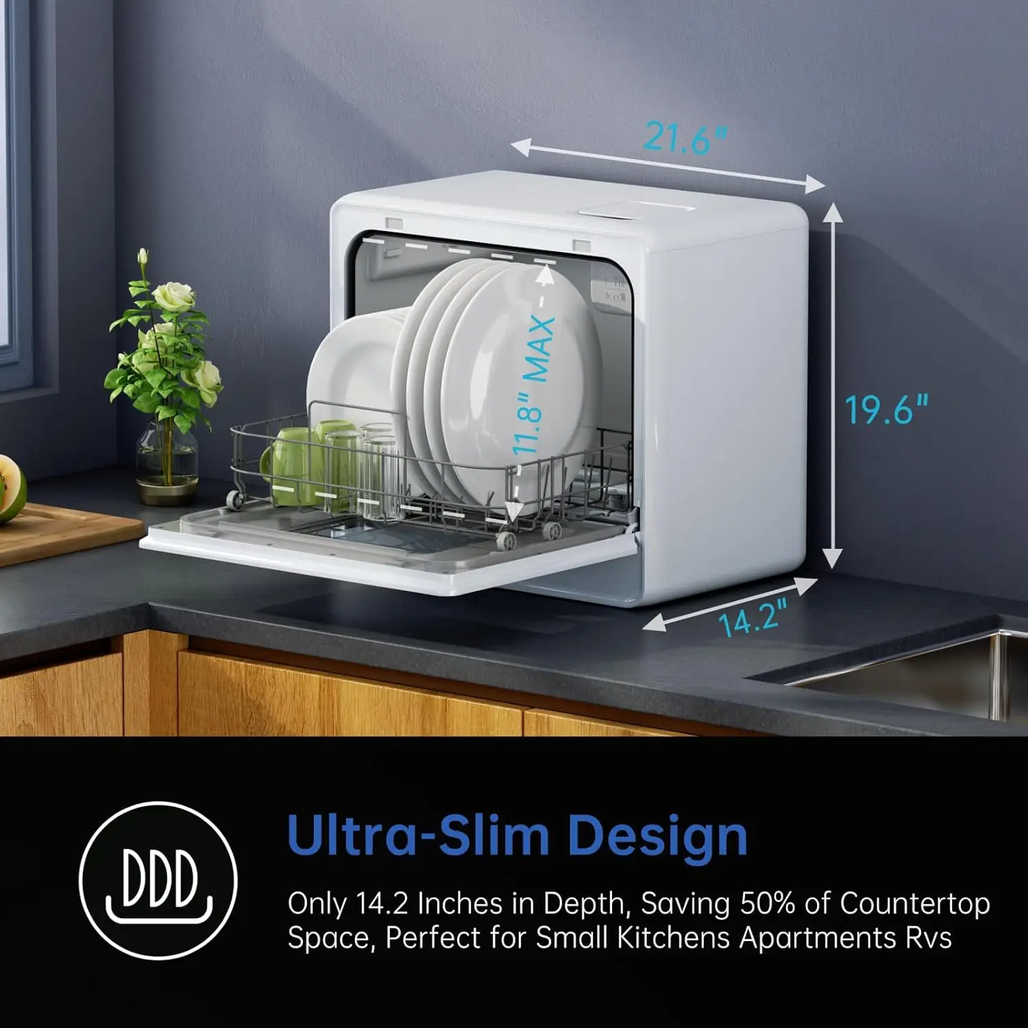 Portable Dishwasher with 5L Water Tank Countertop Dishwasher with 5 Place Settings 2-Level Rack 3-Spray Arms 167℉ High-Temp