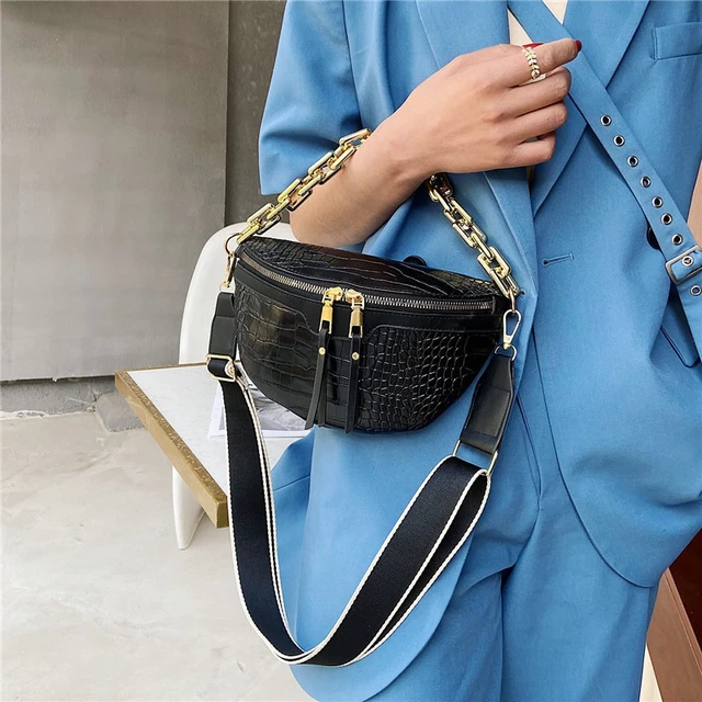 Thick Chain Women's Fanny Pack Plaid leather Waist Bag Shoulder Crossbody  Chest Bags Luxury Designer Handbags Female Belt Bag - AliExpress