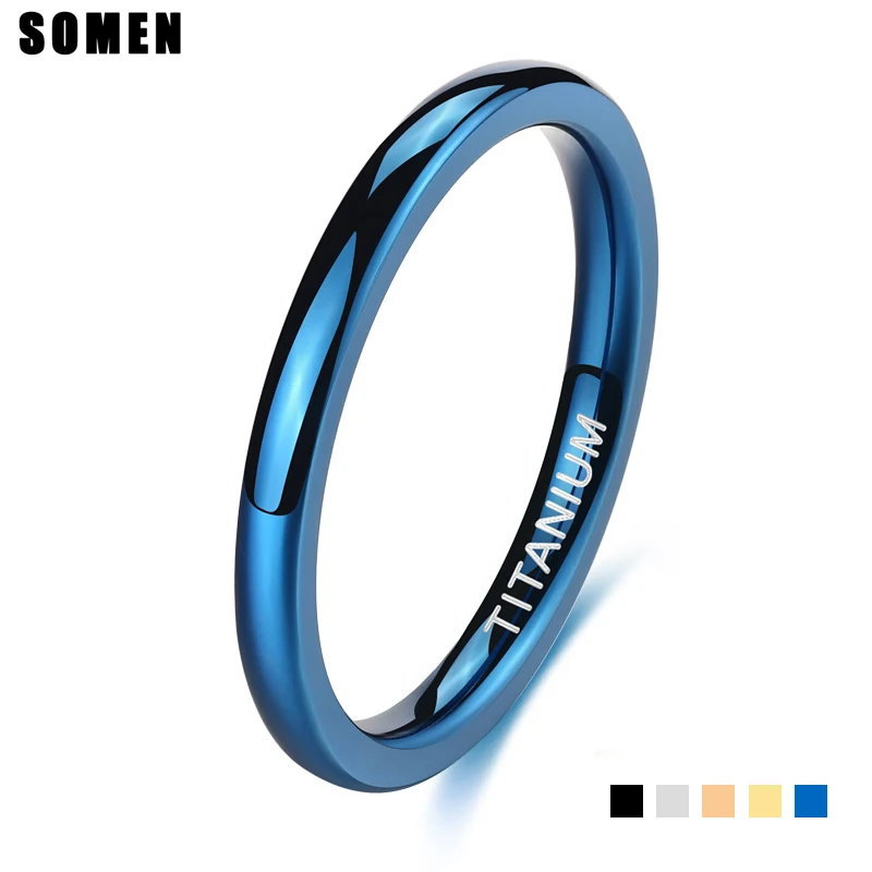 Somen 2mm 반지 여성용 블루 슬림 티타늄 반지 여성 약혼 웨딩 밴드 남성 패..