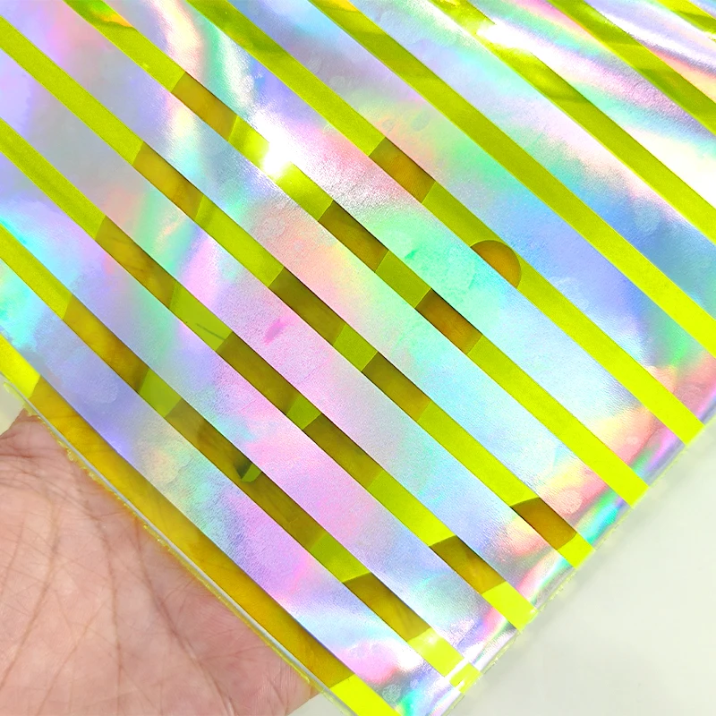 Iridescent Holographic Stripes Transparent PVC Fabric Plastic