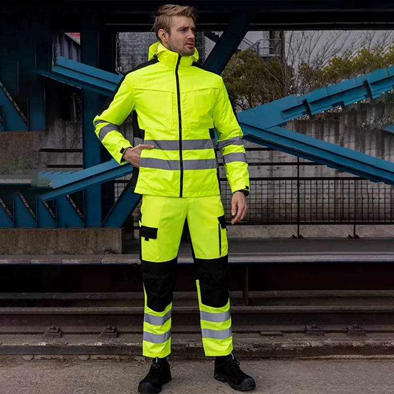 Hi Vis Work Clothes Working Suit for Man Mechanic 3 in 1 Winter Reflective Jacket Men for Work with Detachable Cotton Linner images - 6