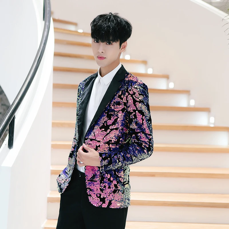 Новый мужской костюм с градиентом и блестками платье для выступлений клуб ночной