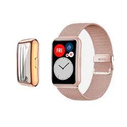 Metal Bracelet Strap with Case and Screen Protector for Watch Fit (Rose Gold Case Strap)