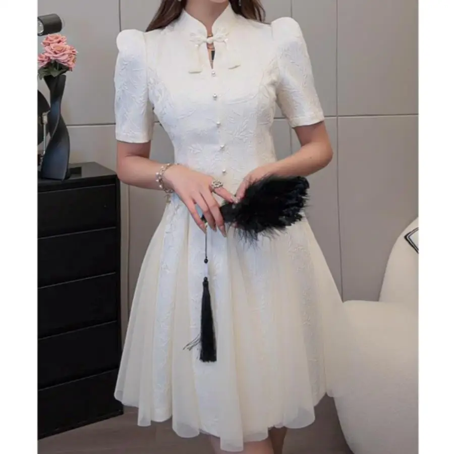 Women Black White Improved Cheongsam High-Fashion One Set Slim Summer Dress New Traditional Vintage Style Qipao S To XXL