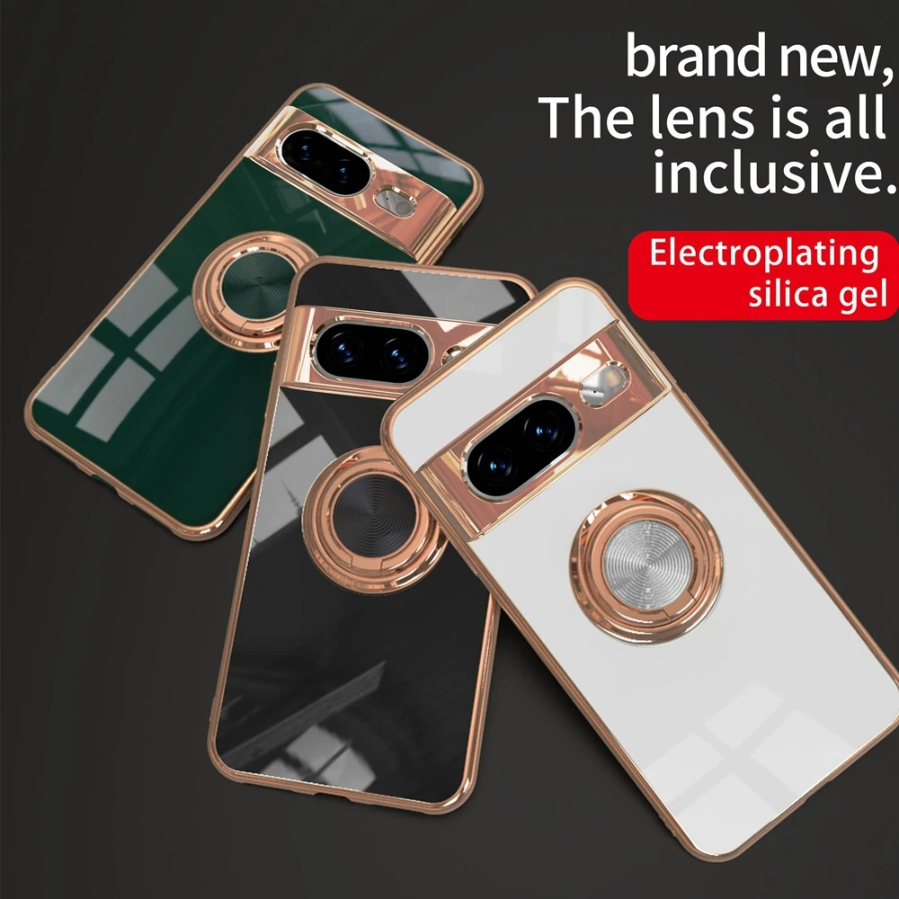 Luxury Ring Holder Magnetic Stand Case - Elegant Plating Soft TPU Shockproof Cover
