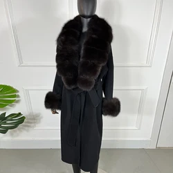Wool Cashmere Coat Women Natural Fox Fur Luxury Designer Coat Fur Coat Women CashmereWomen Best Seller