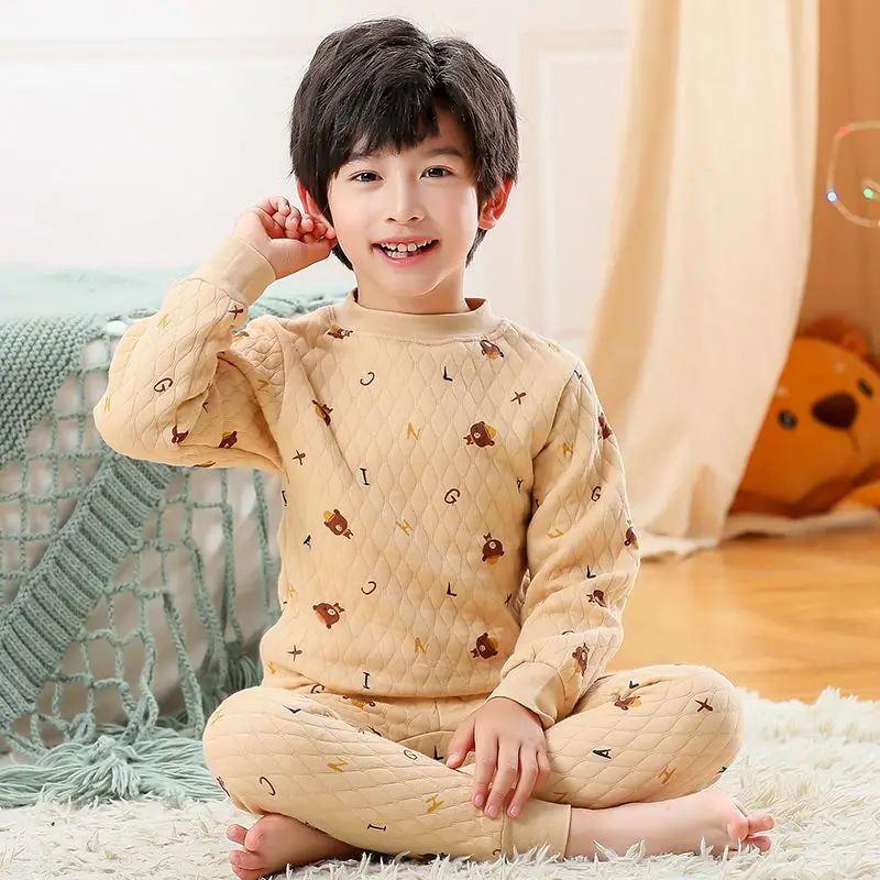 Sous-vêtements thermiques en coton de style dessin animé pour enfants, 3  couches d'optique imbibées, vêtements chauds pour garçons et filles,  pyjamas doux pour la maison, hiver - AliExpress