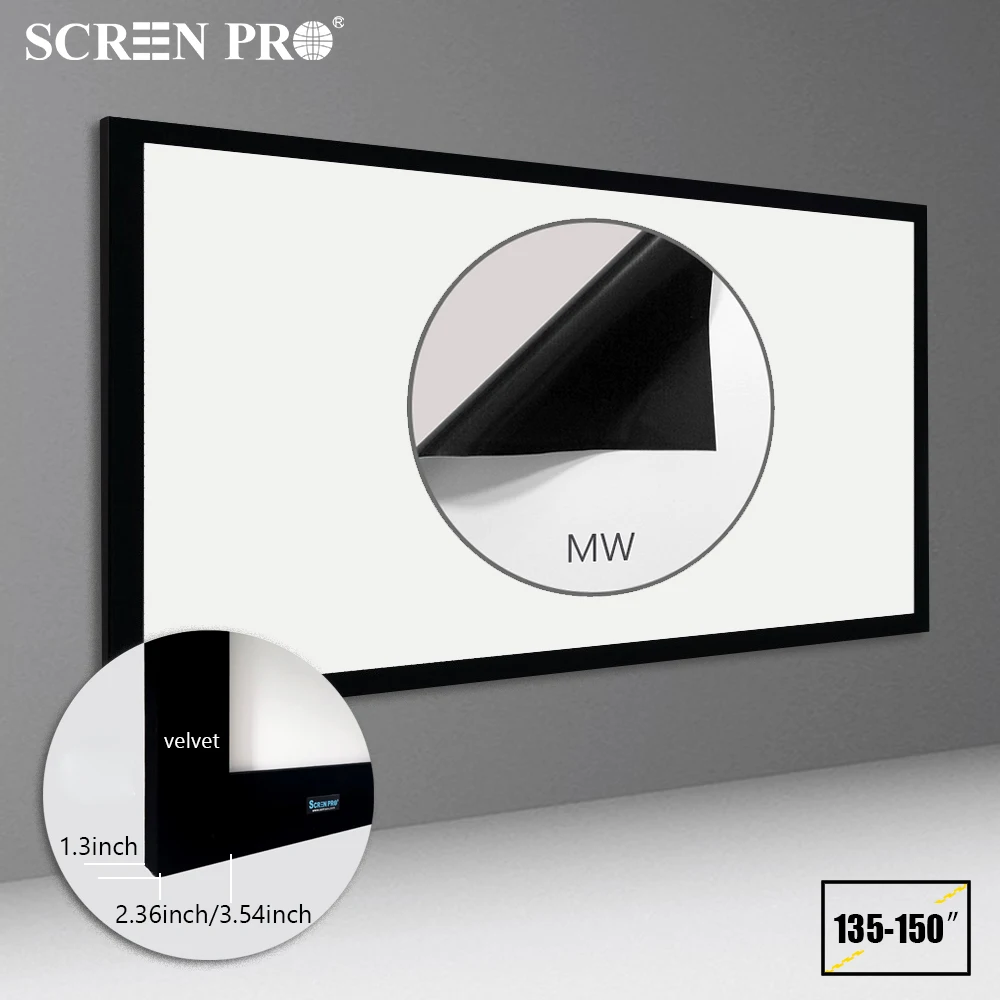 

135"-150" Home Theater Wall 16:9 Projection Screen White With Frame For HD 4K Short Throw/Long Throw Video Projector Screen