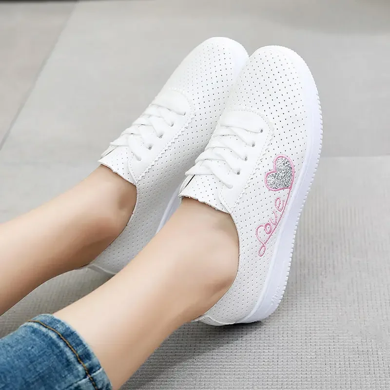 Hollow-Out Leather Sneakers Summer Fashion Women's Vulcanize Shoes Breathable Running Sports-Shoes Women Outdoor Flat Sneakers