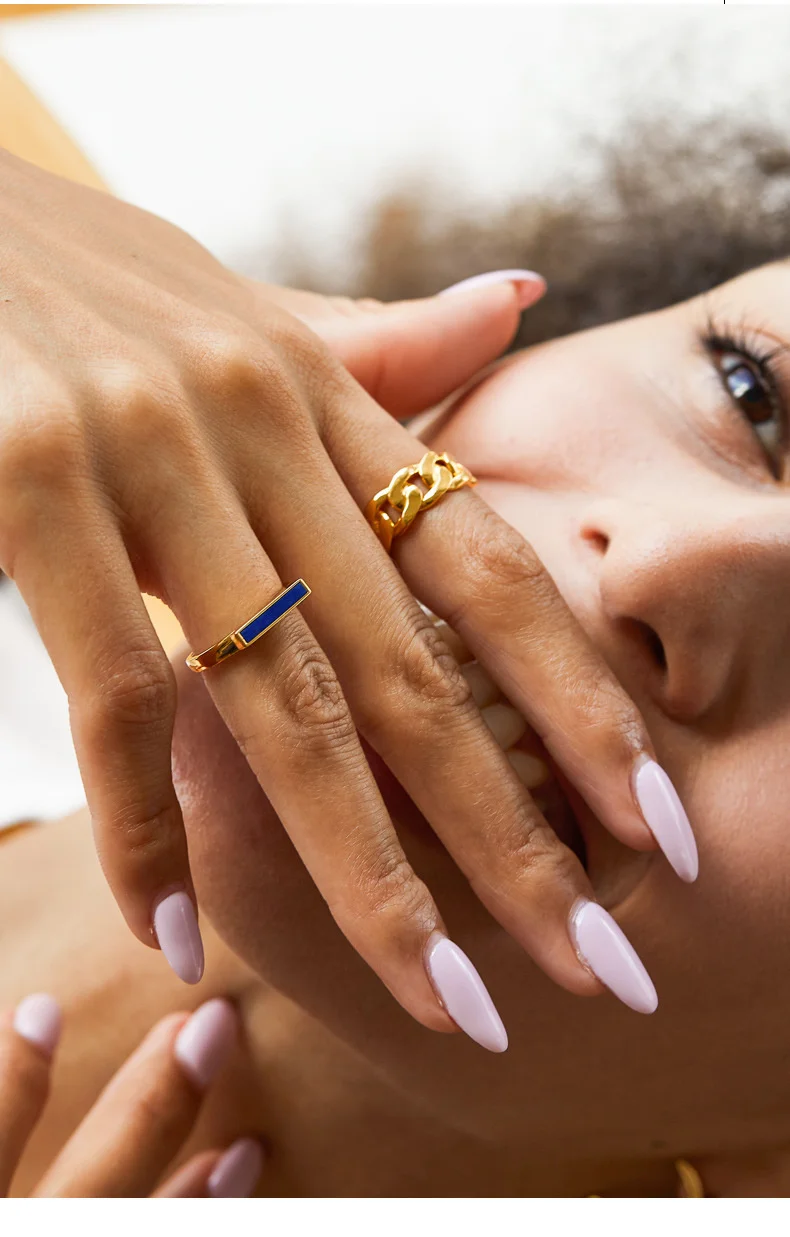 Minimalist Silver Gold Plated Natural Lapis Lazuli Stacking Ring