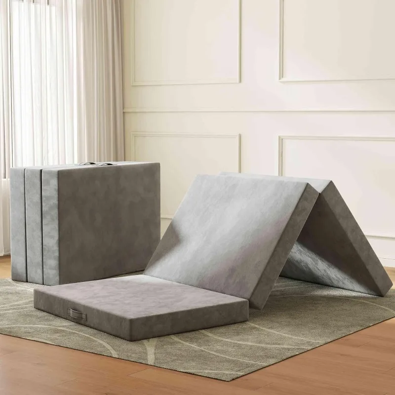 Foldable Mattress Twin, 6 Inch Tri-Folding Memory Foam Mattress with Carry Handle, Washable Cover,&Non-Slip Bottom, Foldable Bed