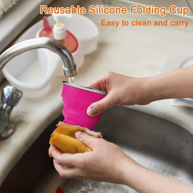 1Pack Silicone Collapsible Travel Water Cup Portable Camping Cup with Lids Food Grade Mugs Set for Outdoor Drinking 2