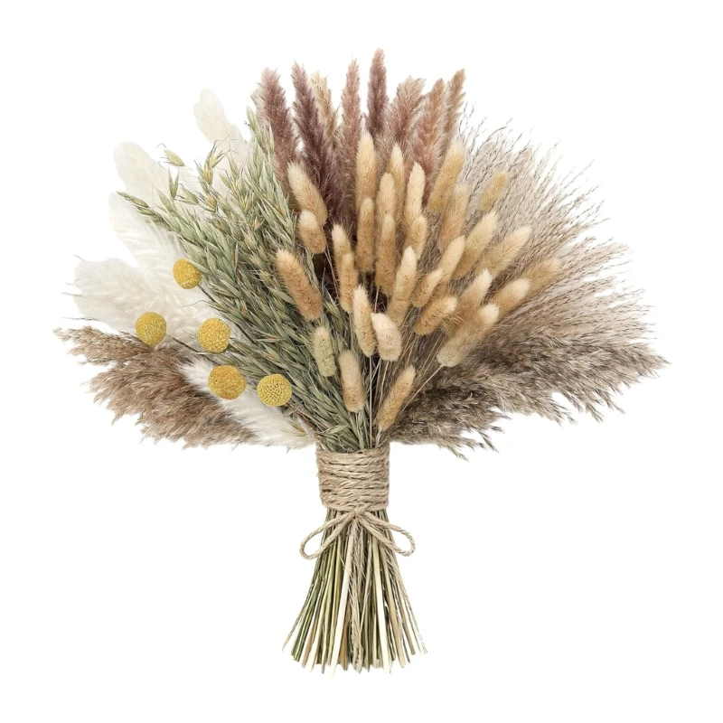 118 Stück natürliche getrocknete Blumenstrauß böhmische Hochzeitsdekorationen handgefertigtes Pampasgras-Arrangement B03E – Detail 9