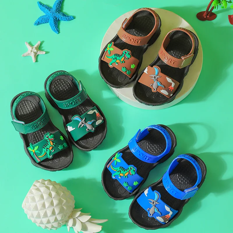 

Cartoon Dinosaur Tank Boys' Sandals Summer New Middle And Small Children's Soft Sole Breathable Non Slip Leather Sandals